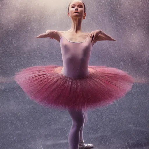 Image similar to full body pose, hyperrealistic photograph of stunning ballerina, dim volumetric lighting, 8 k, octane beautifully detailed render, extremely hyper detailed, intricate, epic composition, cinematic lighting, masterpiece, trending on artstation, very very detailed, stunning, hdr, smooth, sharp focus, high resolution, award, winning photo, dslr, 5 0 mm