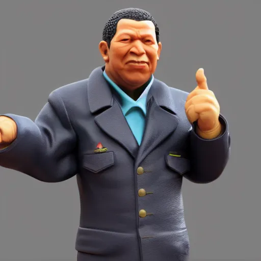 Prompt: 3 d render of a hugo chavez action figure. realistic. photo. photorealistic. detailed. high quality. high resolution. lossless quality. lossless. 8 k. hdr. 4 k. 8 k resolution. 1 6 k resolution