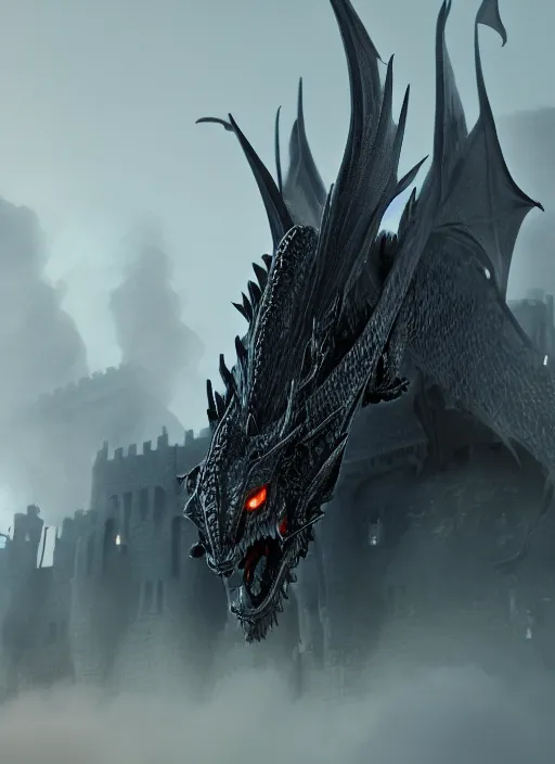 Image similar to black dragon sleeping in the castle, rpg style, dnd style, ultra detailed, trending on artstation, concept art, octane render, unreal engine,