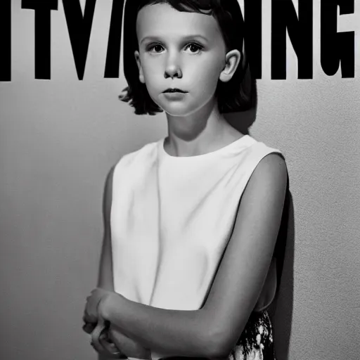 Image similar to a beautiful award winning photo of millie bobby brown wearing a trash bag, cinematic, atmospheric, tatiana lopez photograph