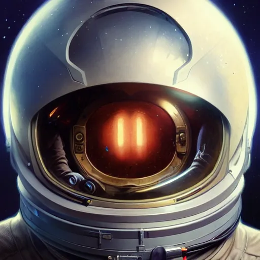 Image similar to portrait of an astronaut with a broken helmet, broken helmet, headshot, highly detailed, digital painting, artstation, concept art, sharp focus, cinematic lighting, illustration, art by artgerm and greg rutkowski, alphonse mucha, cgsociety