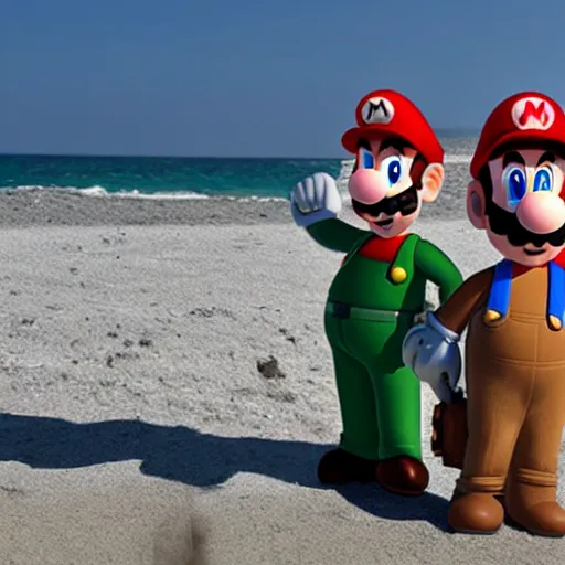 Image similar to Mario and Luigi, cleaning up the gulf oil spill with the help of The mexican military