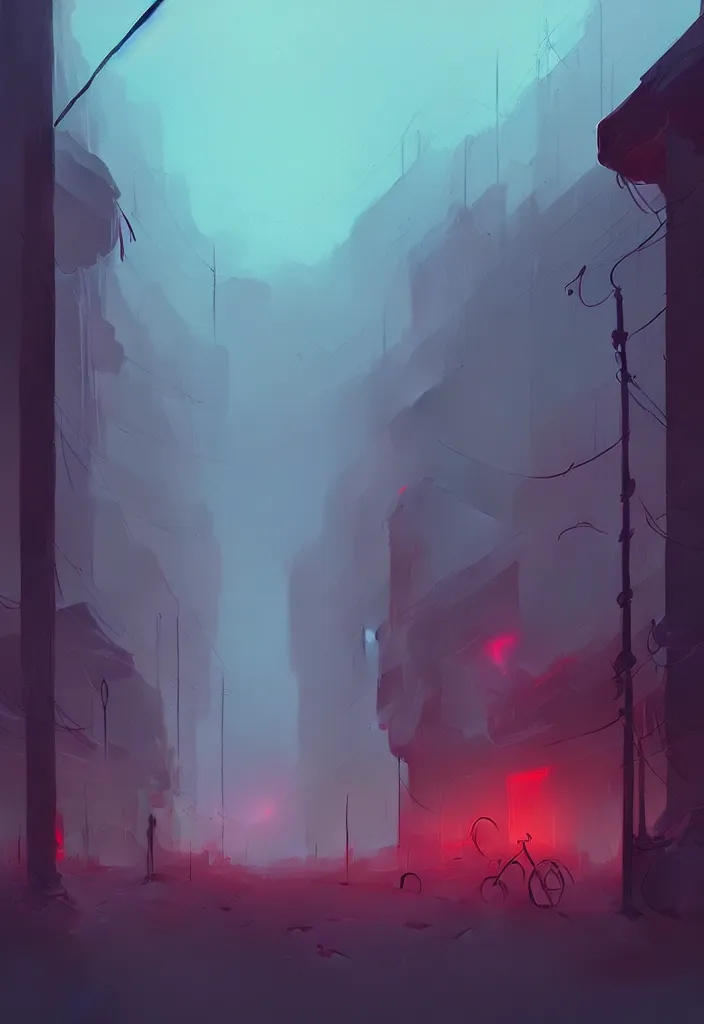 Prompt: by moebius and atey ghailan | a neon graveyard, mist, fog |