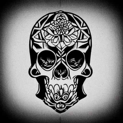 Image similar to tattoo design, stencil, tattoo stencil, traditional, a world famous tattoo of a geometric skull with a galaxy coming out of the top of its head-s 100