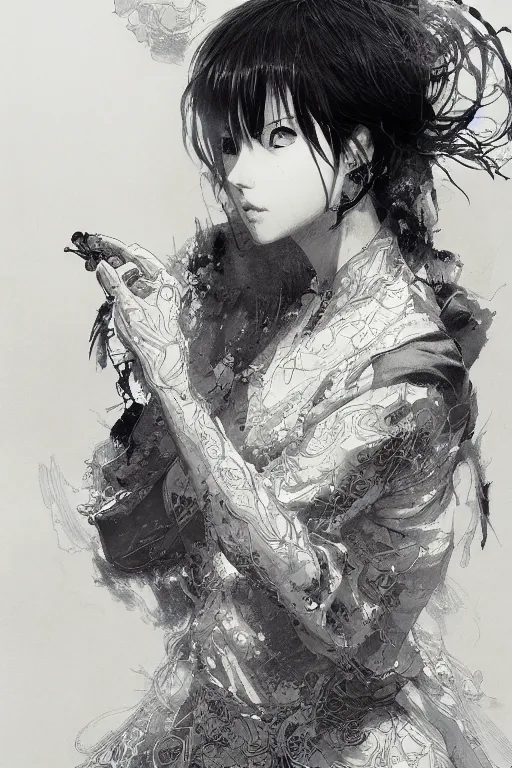 Image similar to portrait of anime woman, pen and ink, intricate line drawings, by craig mullins, ruan jia, kentaro miura, greg rutkowski