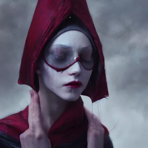 Image similar to a vampire showing her fangs, wearing a conical dunce cap and covering her eyes, ultra high detailed, oil painting, greg rutkowski, charlie bowater, yuumei, yanjun cheng, unreal 5, daz, hyperrealistic, octane render, rpg portrait, dynamic lighting
