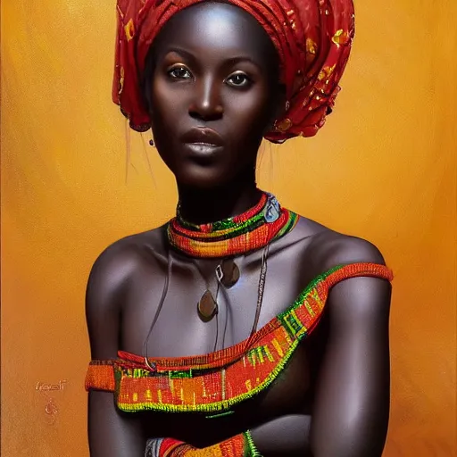 Prompt: portrait of a senegalese woman ( 3 5 ) from senegal, an oil painting by ross tran and thomas kincade