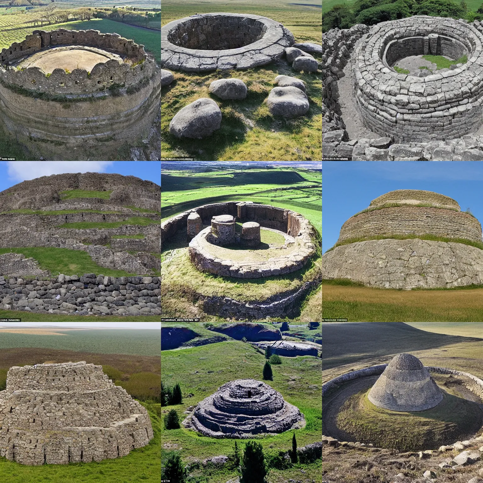 Prompt: a fully - intact stone fortress built well over 1 0, 0 0 0 years ago ; it looks almost like a mound of huge, round rocks