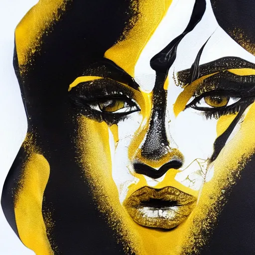 Prompt: liquid marble acrylic fluid paint, black ink, golden and black liquid materials, abstract art, beautiful female face