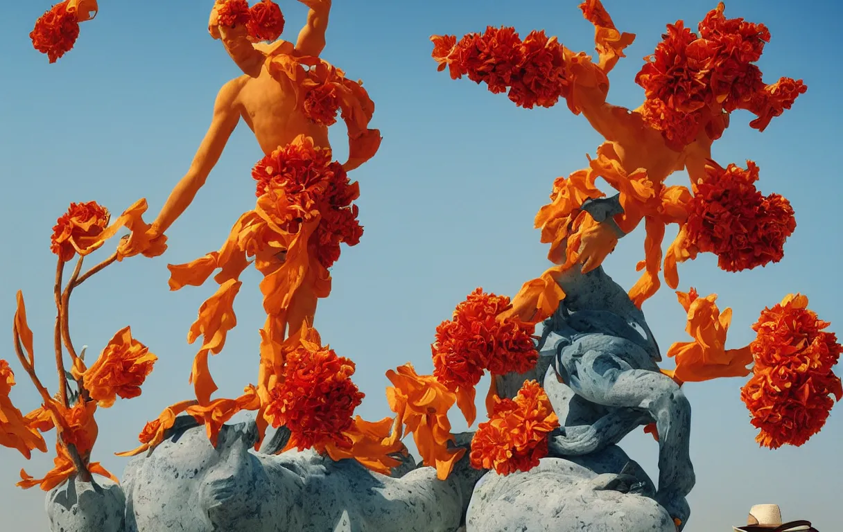 Prompt: a cowboy turning into blooms. tropical sea slugs, tractor tires. complementary colors. minimalism. national geographic. 8 k, rendered in octane, smooth gradients. sculpture by antonio canova. red accents. by slim aarons, by zhang kechun, by lynda benglis