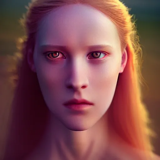 Prompt: photographic portrait of a stunningly beautiful english renaissance female android with glowing eyes in soft dreamy light at sunset, beside the river, soft focus, contemporary fashion shoot, hasselblad nikon, in a denis villeneuve movie, by edward robert hughes, annie leibovitz and steve mccurry, david lazar, jimmy nelsson, hyperrealistic, perfect face