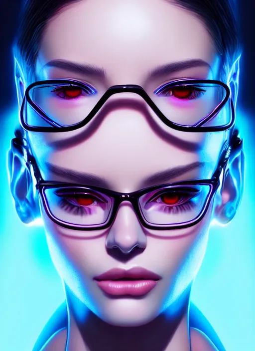 Prompt: portrait of female humanoid in transparent eyewear, intricate, elegant, cyber neon lights, highly detailed, digital photography, artstation, glamor pose, concept art, smooth, sharp focus, art by artgerm and greg rutkowski