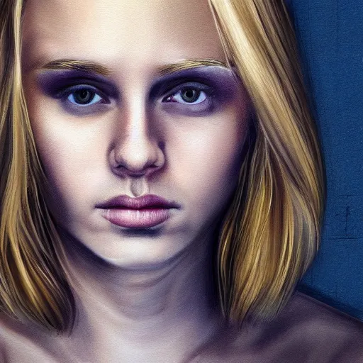 Prompt: portrait of blond girl who look like actor michael pitt realistic digital painting melancholic vibe