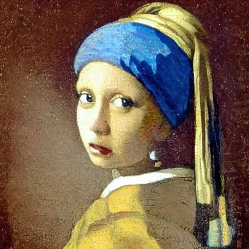 Image similar to a cat with a Pearl Earring by Johannes Vemeer, masterpiece, old master,