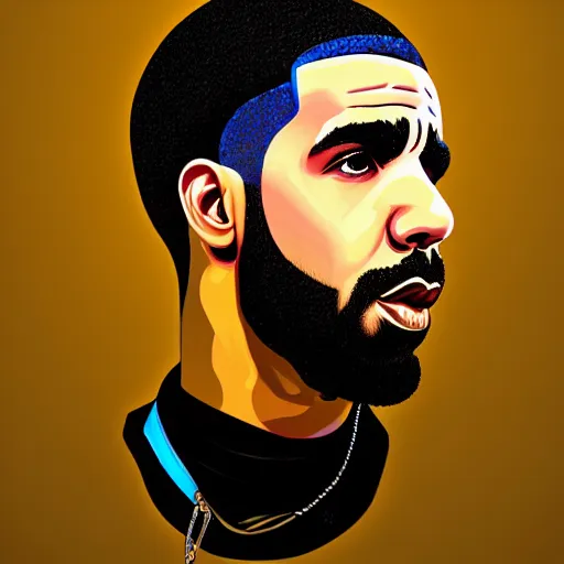 Prompt: Drake, digital artwork by Victor Moscoso, trending on artstation