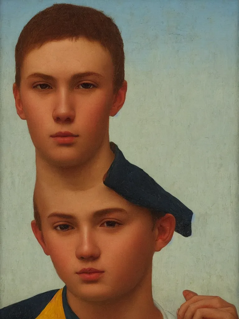 Prompt: close up portrait of a russian young sailor by andrey remnev