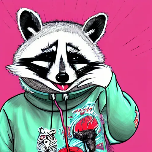 Prompt: highly detailed illustration cartoon of a hip hop raccoon, artstation 4k