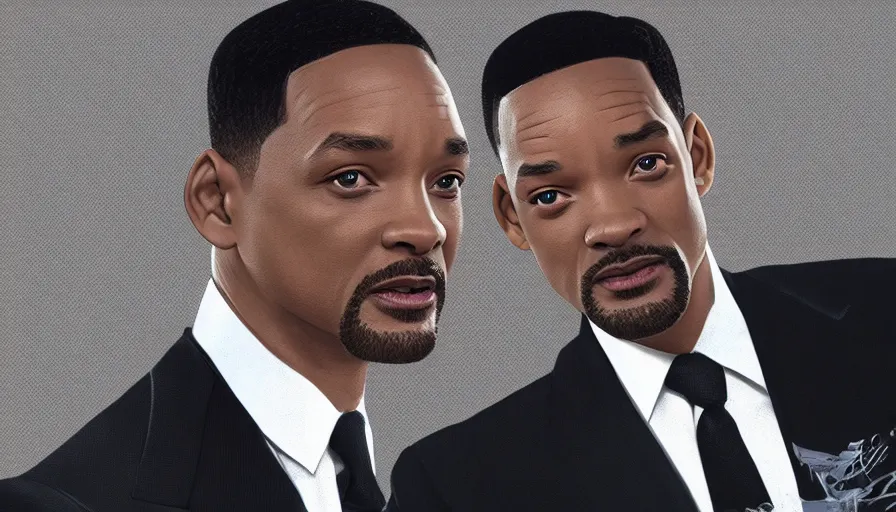 Image similar to will smith is james bond in suit and tie, white background, hyperdetailed, artstation, cgsociety, 8 k