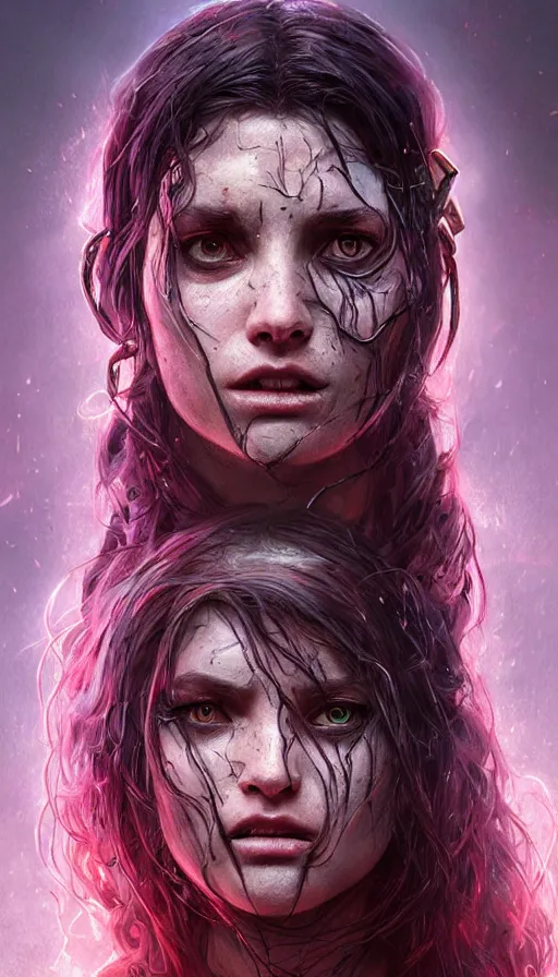 Image similar to furious gorgeous woman, face covered in dirt, lord of the rings ,cyberpunk, neon, fibonacci, sweaty, insane, intricate, highly detailed, digital painting, artstation, concept art, smooth, sharp focus, illustration, Unreal Engine 5, 8K, art by artgerm and greg rutkowski and alphonse mucha