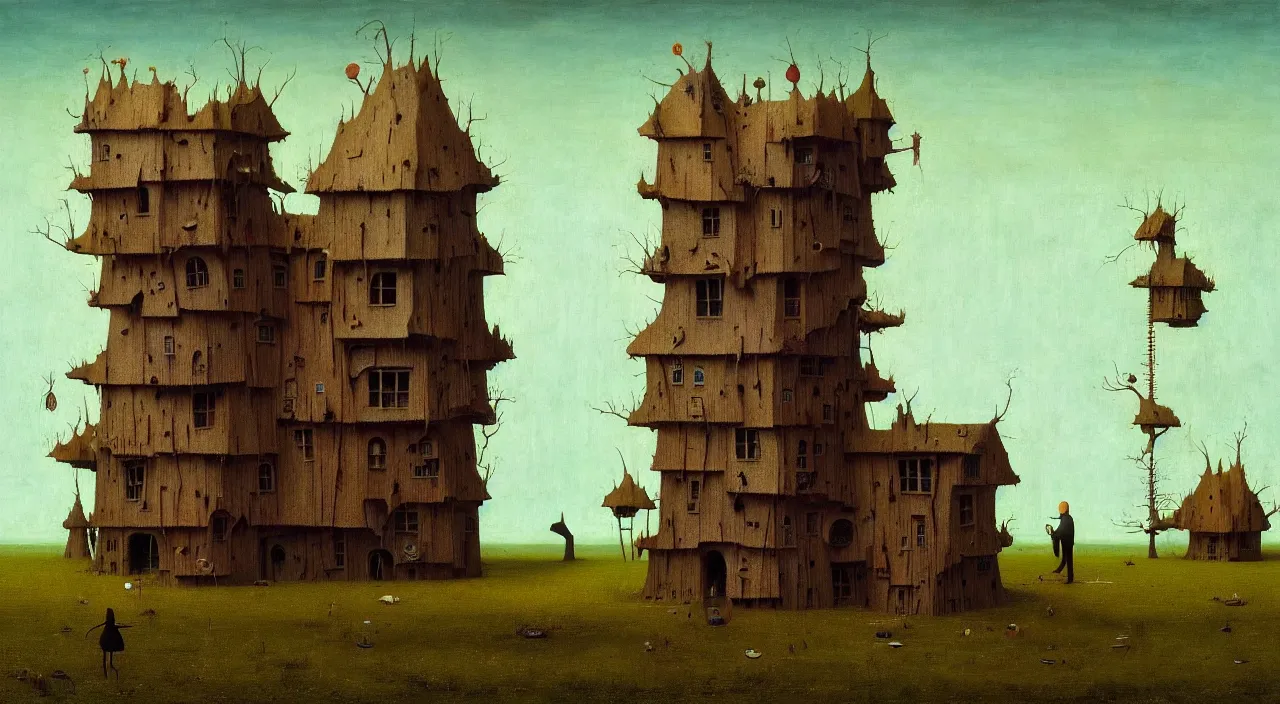 Image similar to single flooded simple fungus wooden tower, very coherent and colorful high contrast ultradetailed photorealistic masterpiece by franz sedlacek hieronymus bosch gediminas pranckevicius dean ellis simon stalenhag rene magritte, dark shadows, sunny day, hard lighting, minimalist