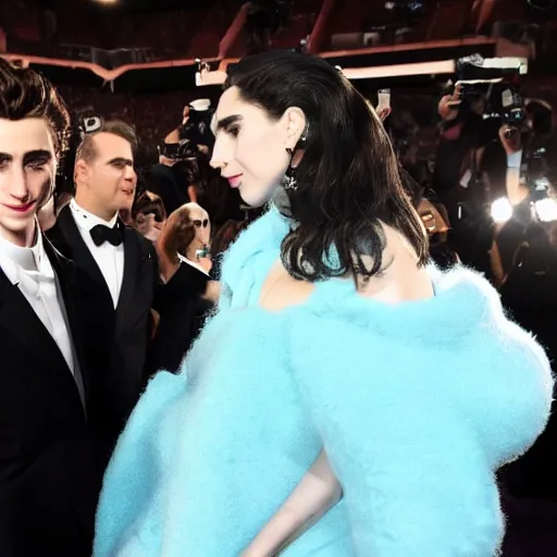 Image similar to timothee chalamet meets lady gaga, canon, highly realistic. high resolution. highly detailed 8 k. 4 k.