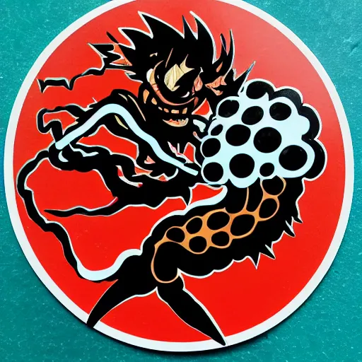 Image similar to die cut sticker, gomu gomu no gatling, splatter paint