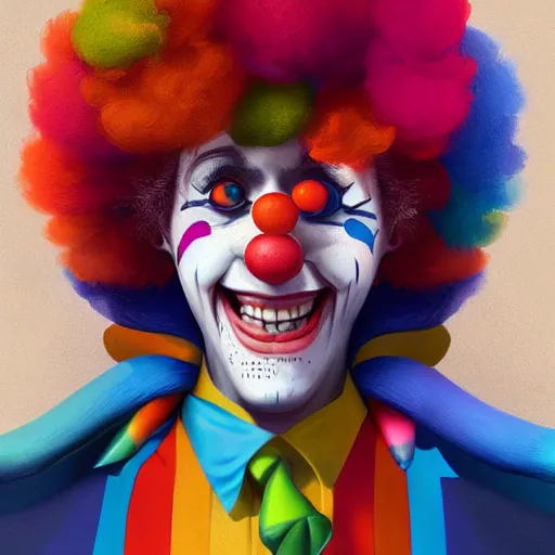 Image similar to Portrait of a colorful happy joyful clown, artstation, cgsociety, masterpiece