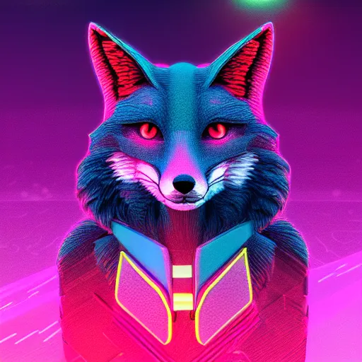 Image similar to synthwave fox, digital art, 3 d render, oktane, post - processing