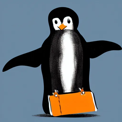 Image similar to a cute penguin holding a briefcase, photorealistic