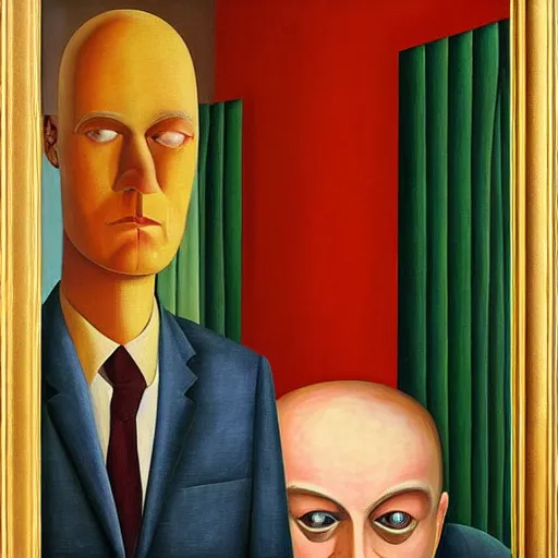Prompt: in soviet russia, tv watches you!, grant wood, pj crook, edward hopper, oil on canvas