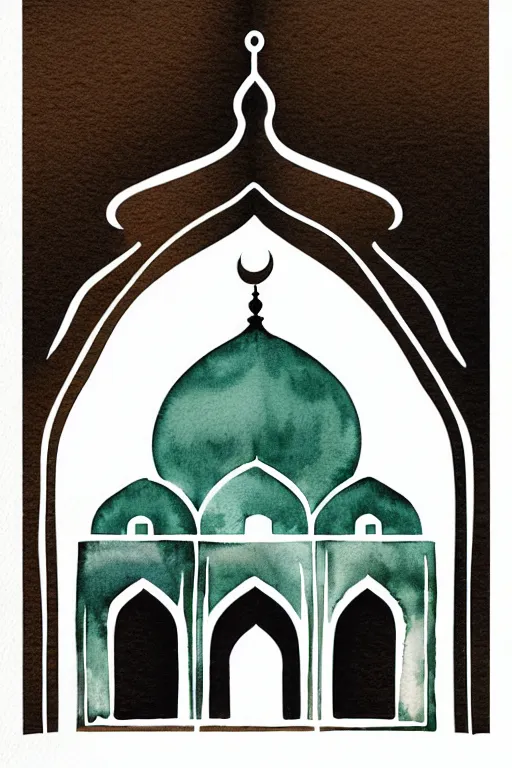 Prompt: minimalist watercolor art of a mosque, illustration, vector art