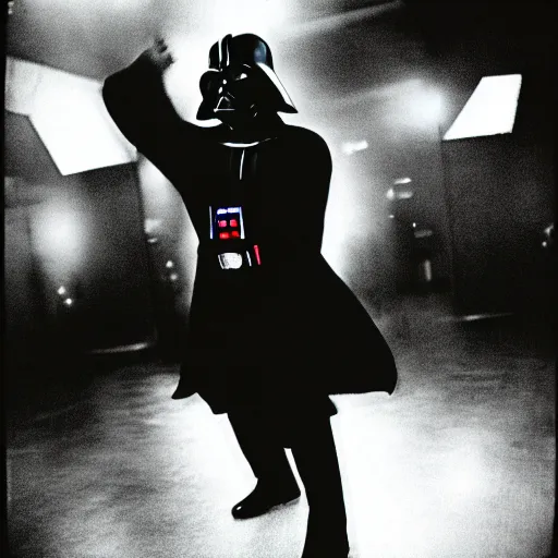 Prompt: Darth Vader Fosse, dancing in New York City at night. Lomography, light leak. 1983