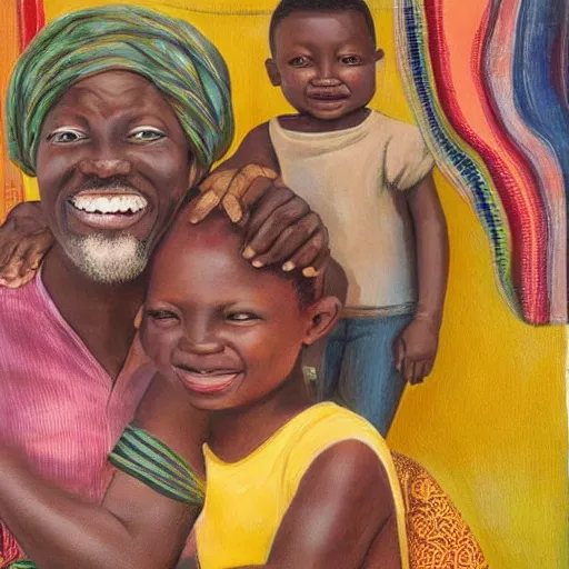 Prompt: happy african family in the style of edward hooper modern contemporary details faces eyes nose mouth 8k