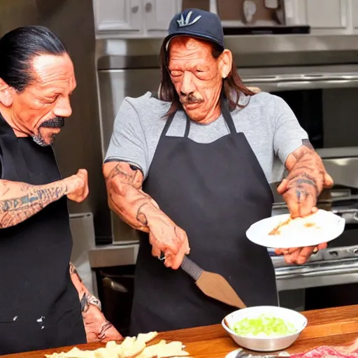 Prompt: danny trejo making taco with danny trejo