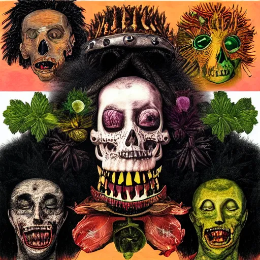 Image similar to punk album cover, blank horizontal banner on top, psychedelic, giuseppe arcimboldo