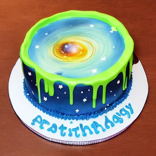 Image similar to birthday cake with a universe inside