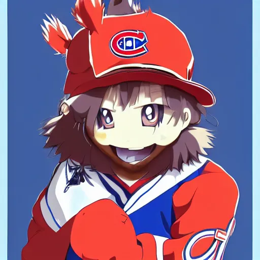 Image similar to anime Portrait of Youppi the Habs Montreal Canadiens Mascot as a very cute powerful and friendly pokemon, highly detailed anime, high evolution, 1990s, legendary, smooth, sharp focus, dynamic lighting, intricate, trending on ArtStation, illustration pokemon, art by WLOP