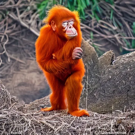 Image similar to a donald - trump - orang - outang hybrid, wildlife photography