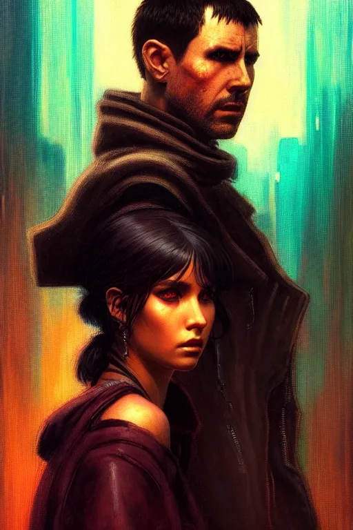 Image similar to character portrait cyberpunk blade runner 2 0 4 9 ( ( ( ( ( ( ( ( totally definitely not negative no not girl with the pearl earring inspired, well maybe a little ) ) ) ) ) ) ), character design, painting by gaston bussiere, katsuya terada, frank frazetta, tom of finland, trending on artstation