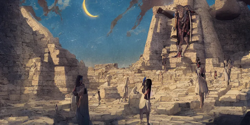 Prompt: ancient egypt, illustration by Makoto Shinkai