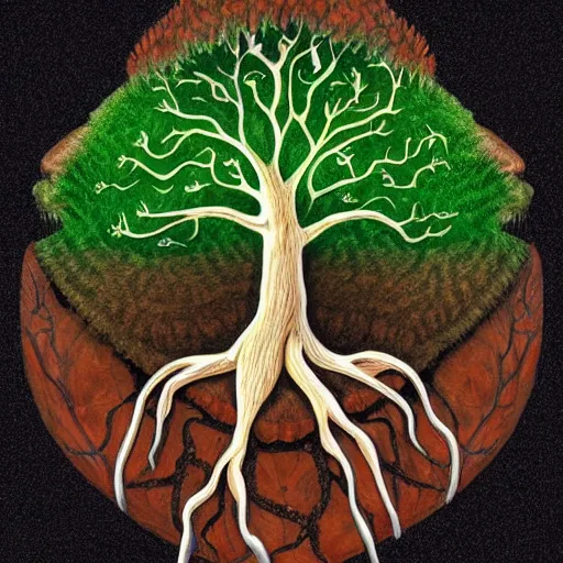 Prompt: An ultra detailed illustration of half a human head with the tree of life growing inside, art by robbie trevino, trending on artstation,