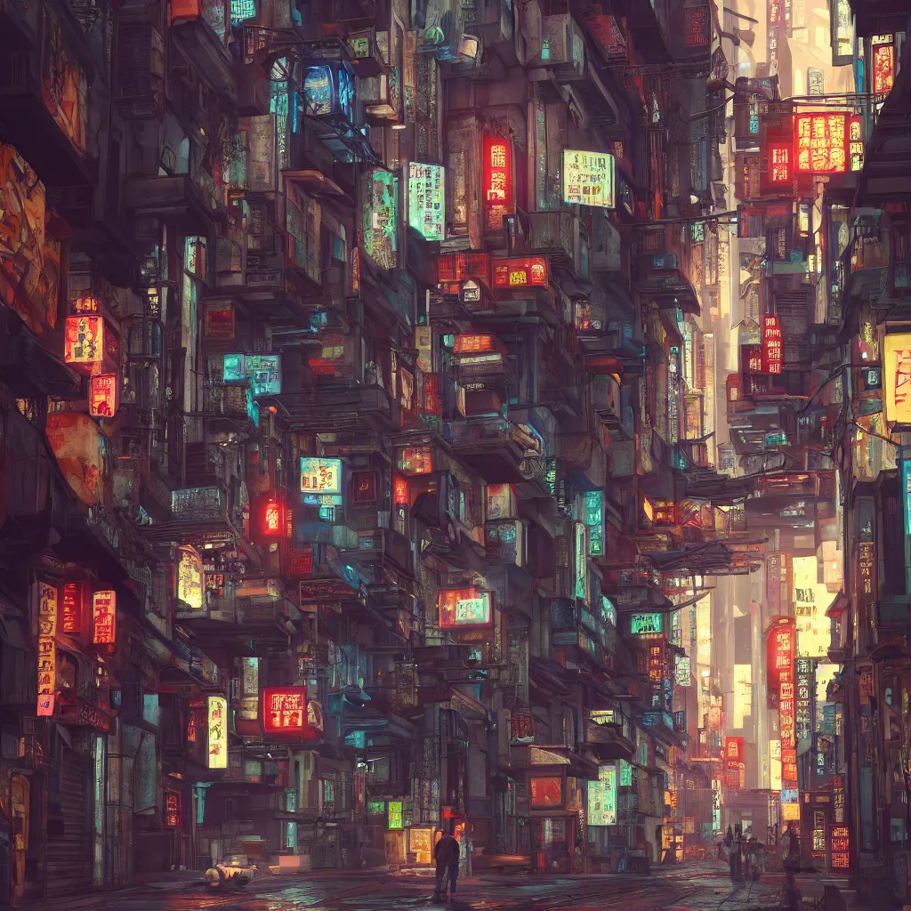 Prompt: cyberpunk narrow street in chinatown. High details. Ultra realistic. Artstation trending. Unreal engine