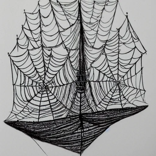 Prompt: ship in spiderweb clothes. pencil drawing