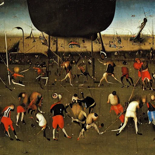 Prompt: a soccer match between germany and brasil by hieronymus bosch