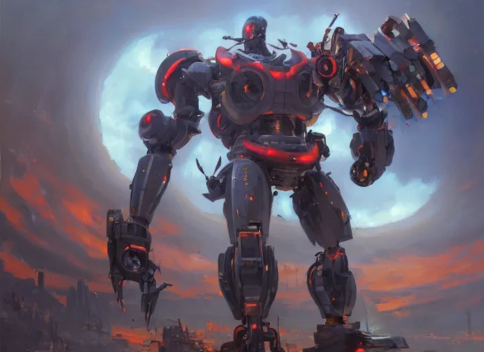 Image similar to an intricate oil painting of a giant anime robot with rounded and circular parts by steve henderson and greg rutkowski