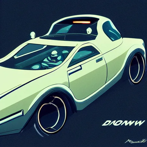 Image similar to a car drawn by andrew domachowski style, retrofuturism