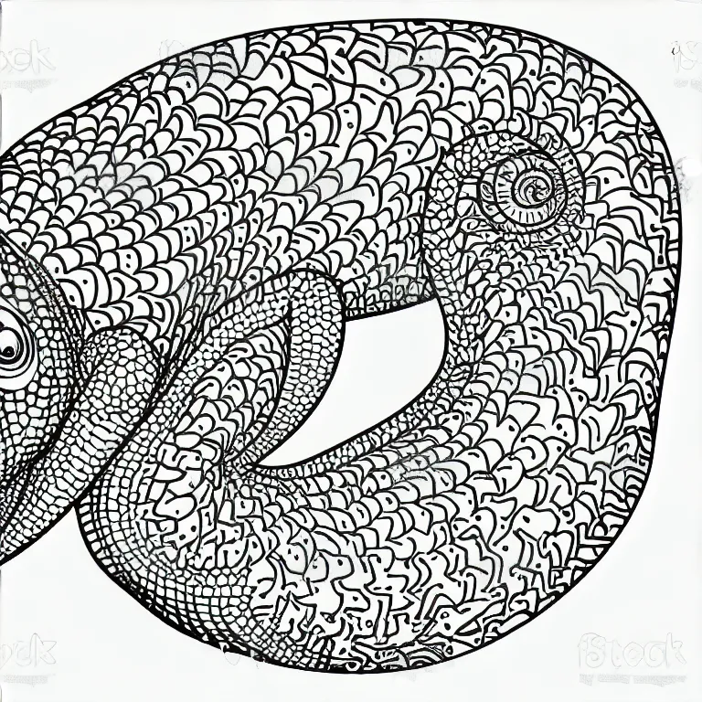 Image similar to chameleon, ornaments, fractal, ink drawing, line art, colouring page, vector art