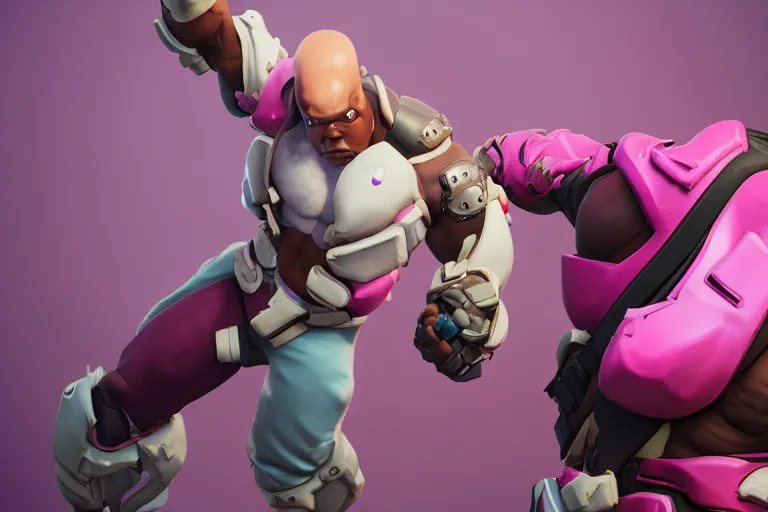 Image similar to doomfist, pink blazer, overwatch game, digital art, high detailed, unreal engine, artstation, 3 d render