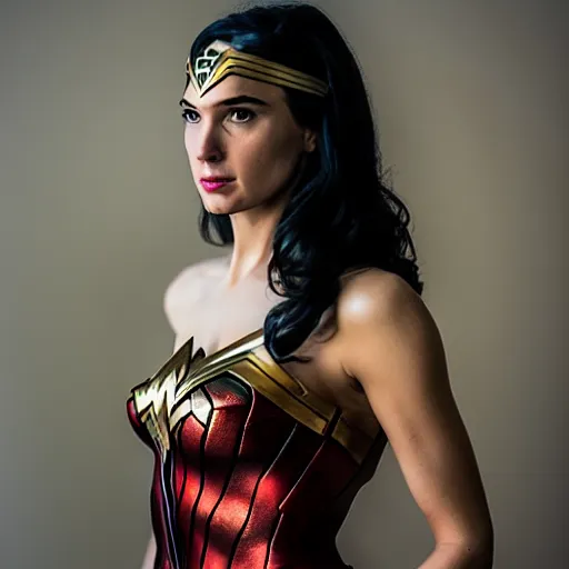 Image similar to A portrait of wonder woman, 8k, detailed, 50mm lens