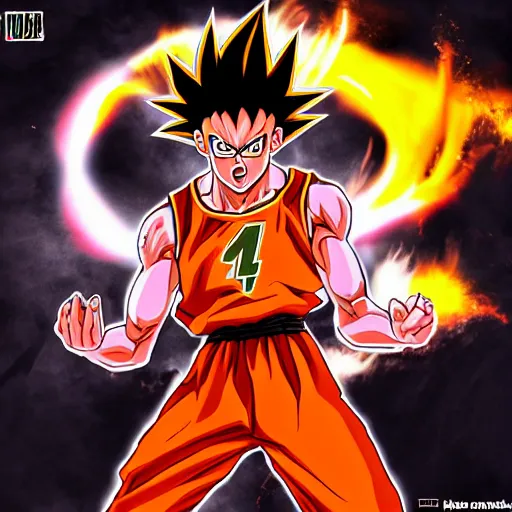 Prompt: Giannis Antetokounmpo going super Saiyan, manga 8k
